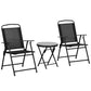 3 Pieces Bistro Set, Foldable Patio Furniture Set with Mesh Chairs, Glass Table for Garden, Balcony, Black