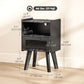 Modern NightStands Set of 2 with Charging Station, Storage, Glass Decorative Door for Bedroom, Living Room, Black
