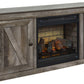Wynnlow - TV Stand With Faux Firebrick Fireplace Insert - Gray