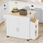 Rolling Kitchen Island with Drop Leaf and USB Ports - White