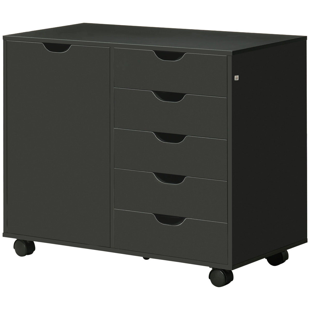 5-Drawer Lateral Filing Cabinet on Wheels - Black