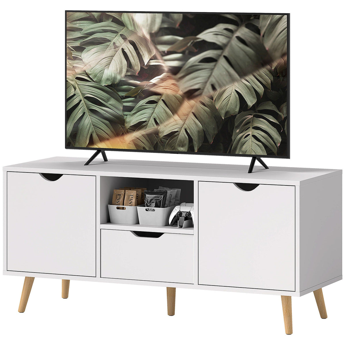 TV Stand with Drawer & 2 Cabinets, Up to 50" - White