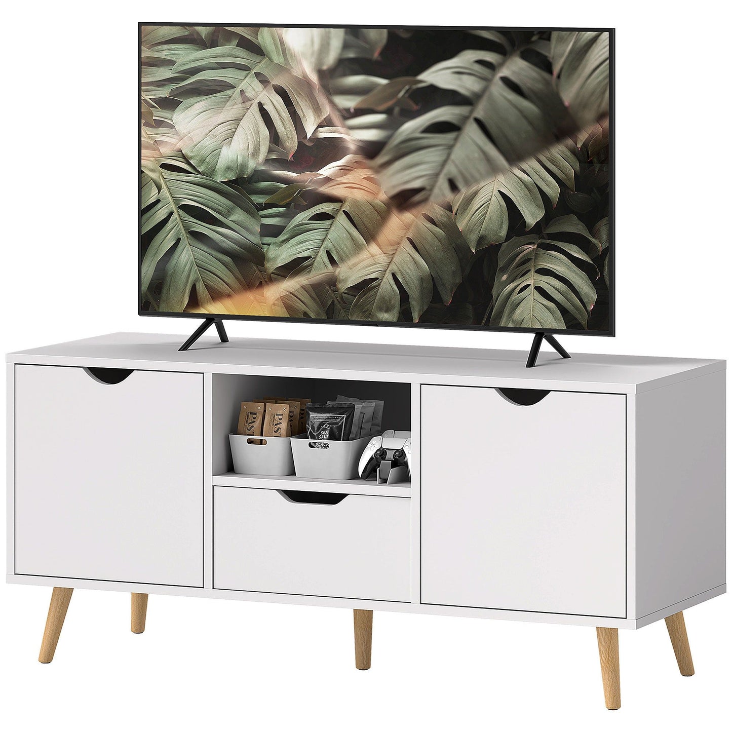 TV Stand with Drawer & 2 Cabinets, Up to 50" - White