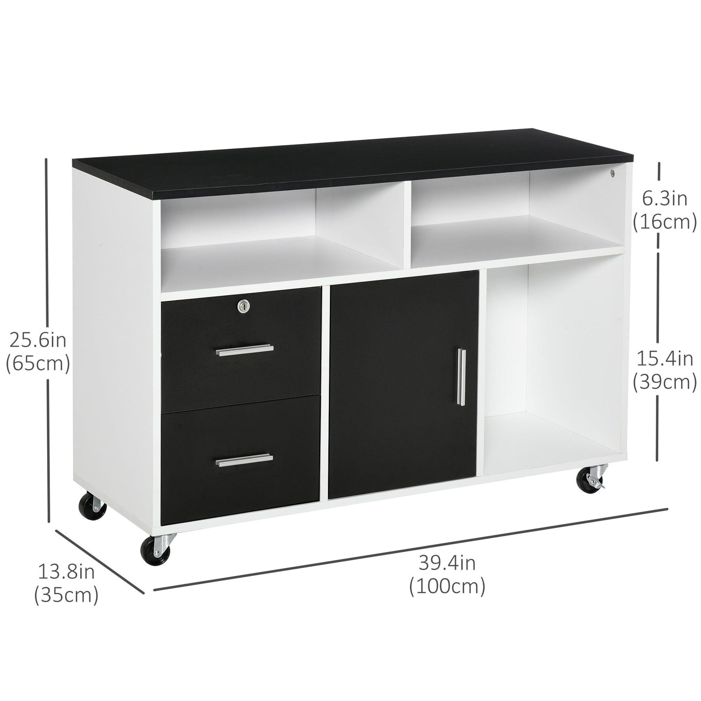 Lateral Mobile Filing Cabinet with Lock - Black