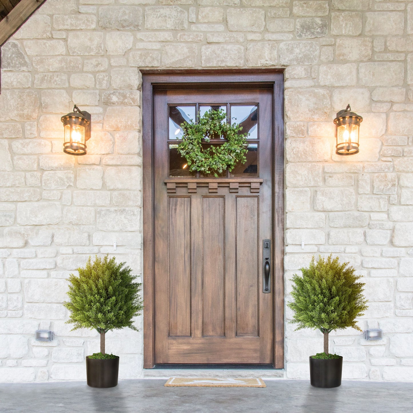 Set of 2 Decorative Artificial Plants, Cedar Topiary Trees in Pots, Fake Plants for Home Indoor outdoor Decor, Green