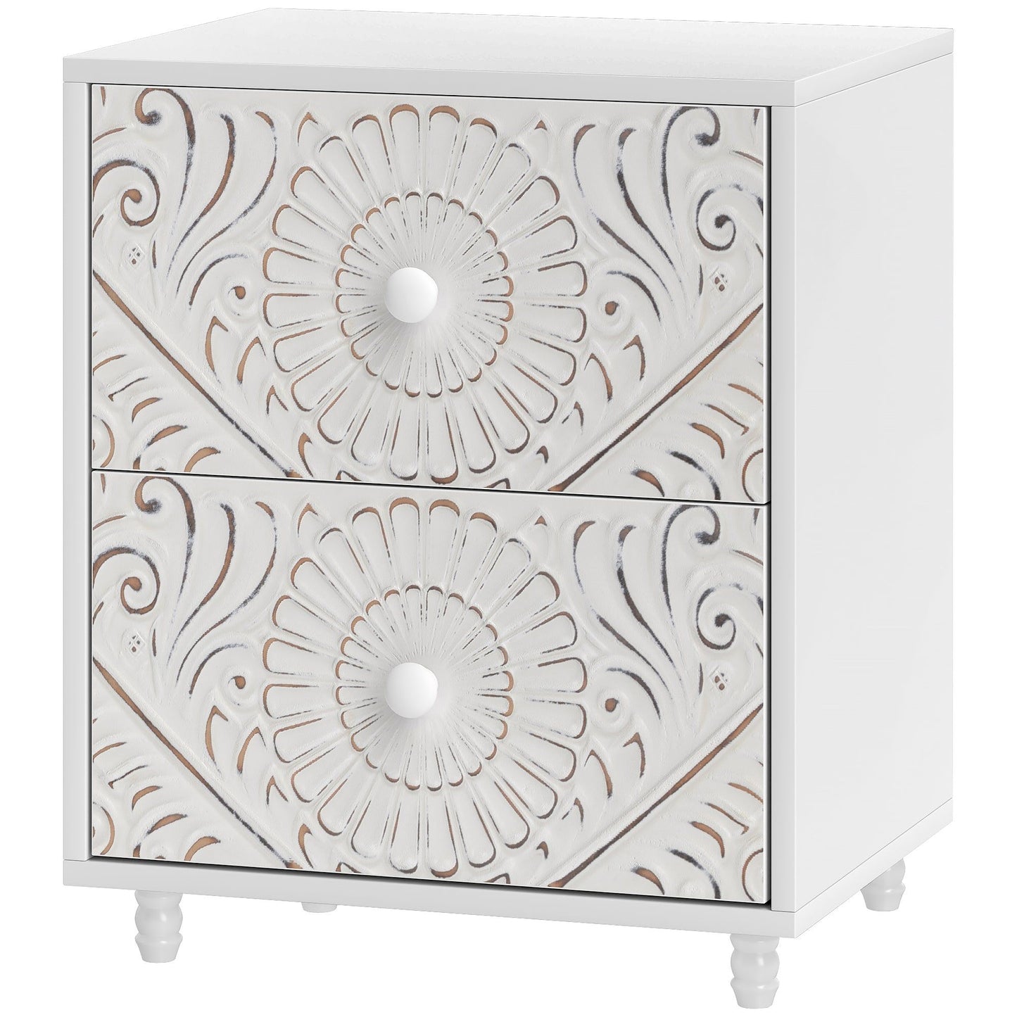 Mid-Century Nightstand with 2 Drawers - White