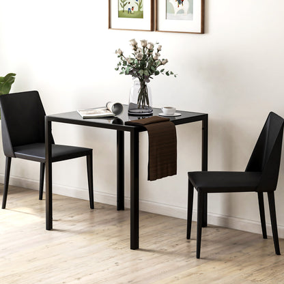 Square Dining Table with Glass Top - Black