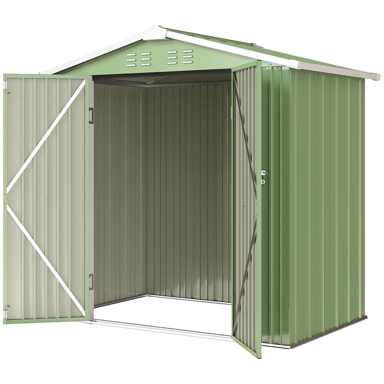 6.5' x 4' Metal Garden Shed with Lockable Doors - Light Green