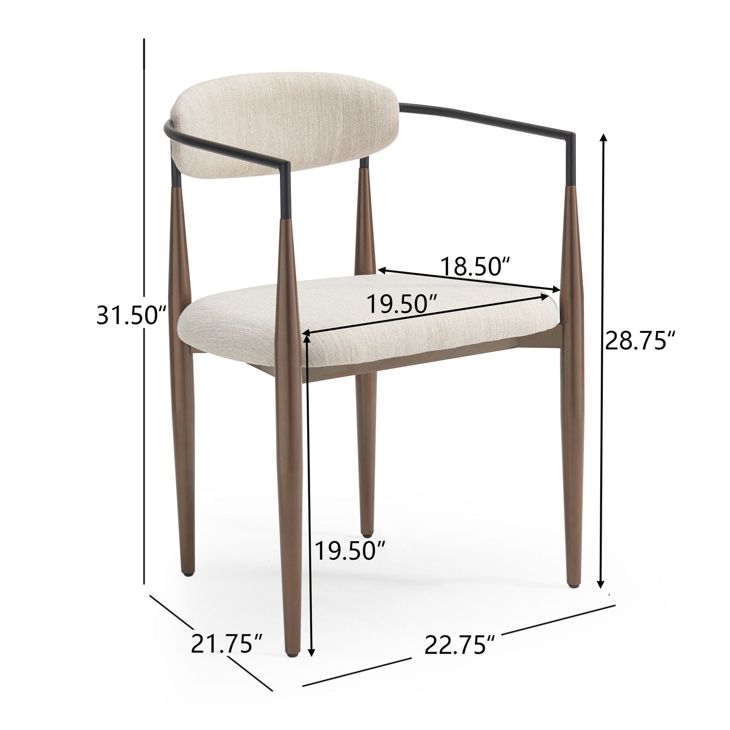 Set of 2 Modern Dining Chairs with Iron Frame and Gold Accent, Dining Seats for Ultimate Comfort and Style, 23" L x 22" W x 31.5" H, Beige+Black