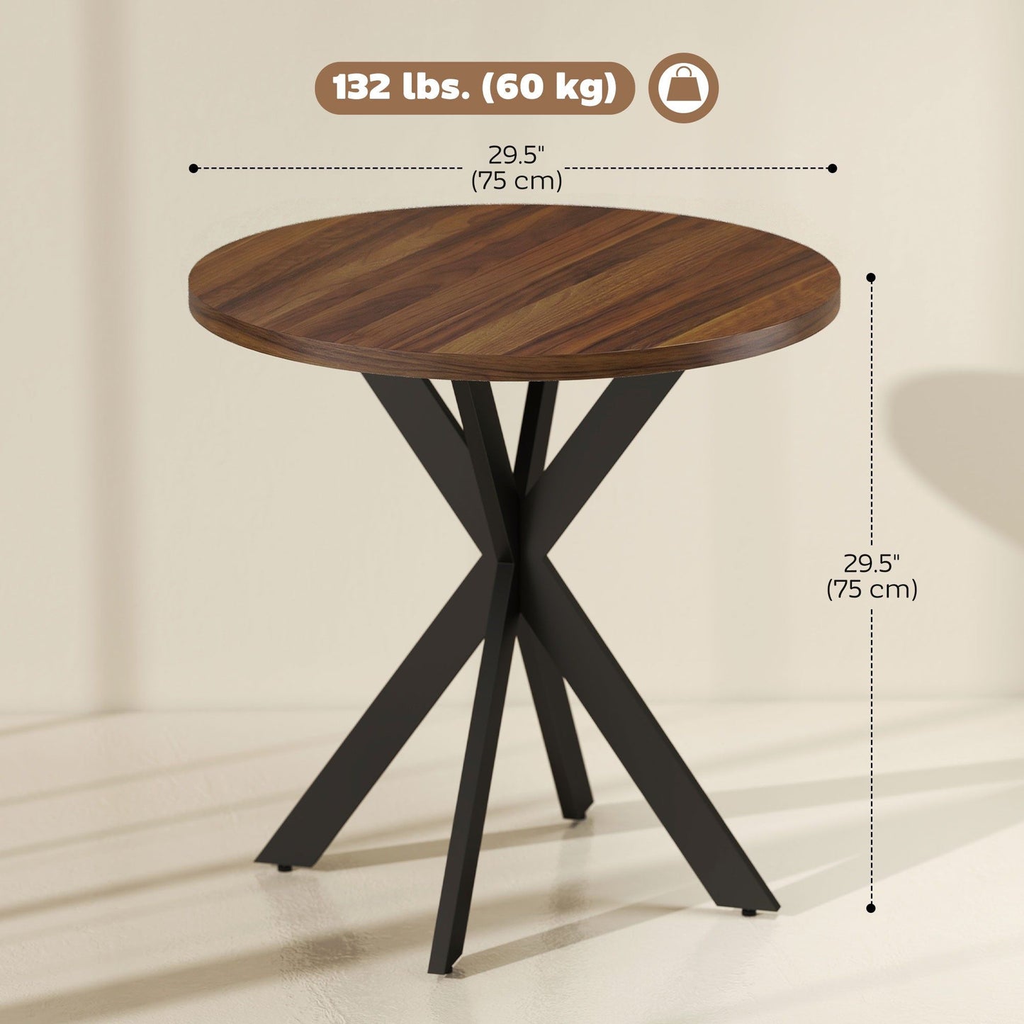 29" Round Dining Table with Steel Legs - Walnut