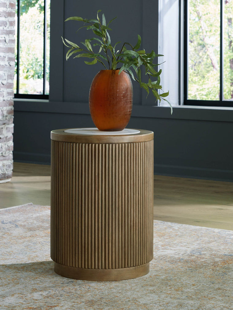 Camdill - Light Brown / White - Round End Table - Forward Furniture