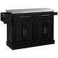 Rolling Kitchen Island with Stainless Steel Top - Black