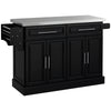 Rolling Kitchen Island with Stainless Steel Top - Black