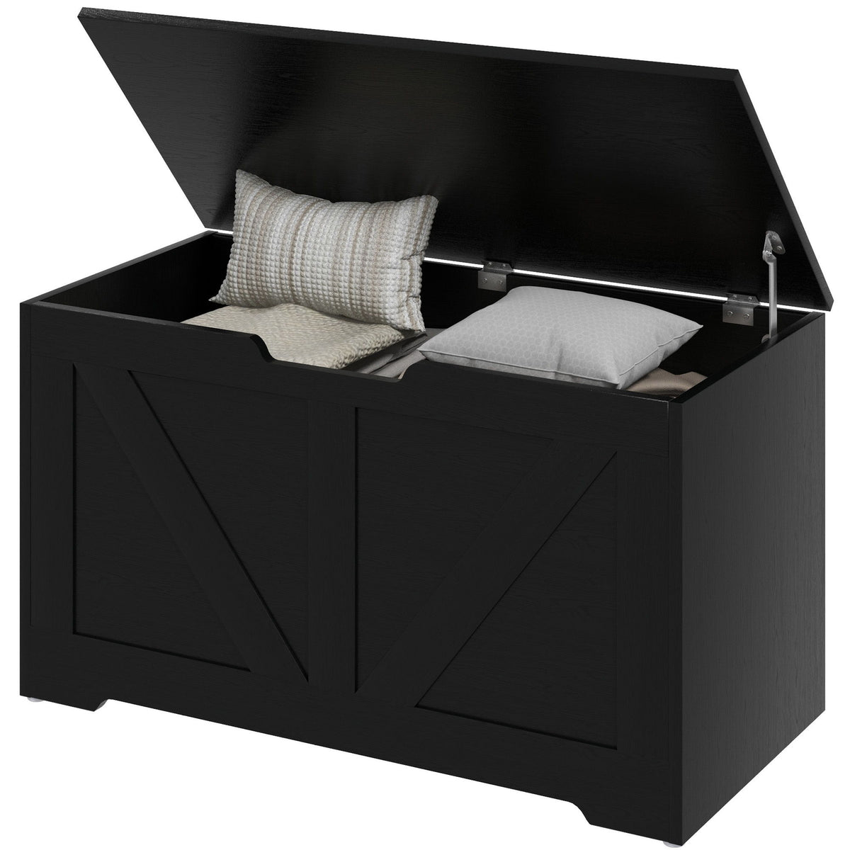31.5 Inches Storage Chest, Storage Trunk with 2 Safety Hinges for Living Room, Black Wood Grain