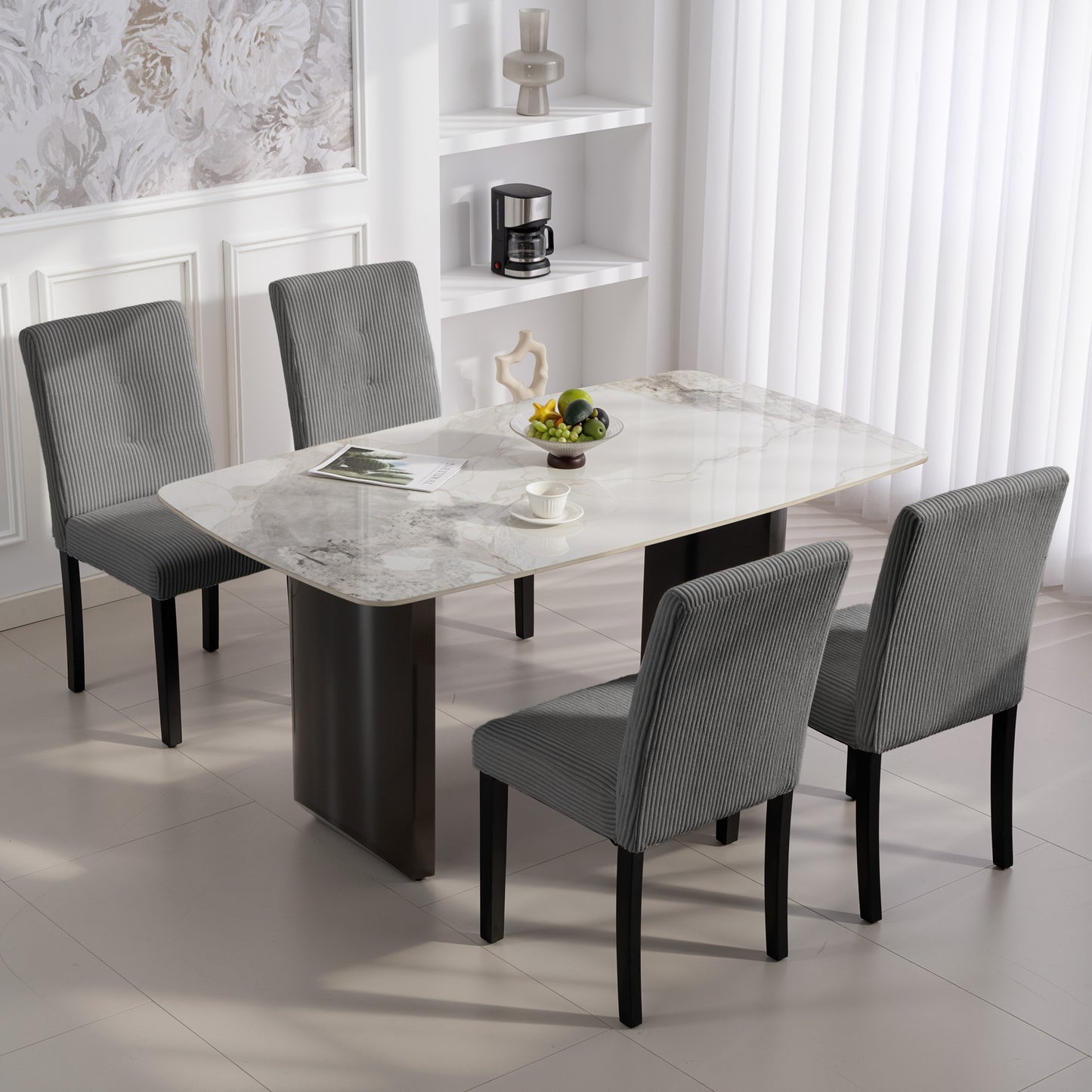 Modern Dining Chairs Set of 4, Kitchen Chairs with Rubberwood Legs and Padded Seat, Dark Grey