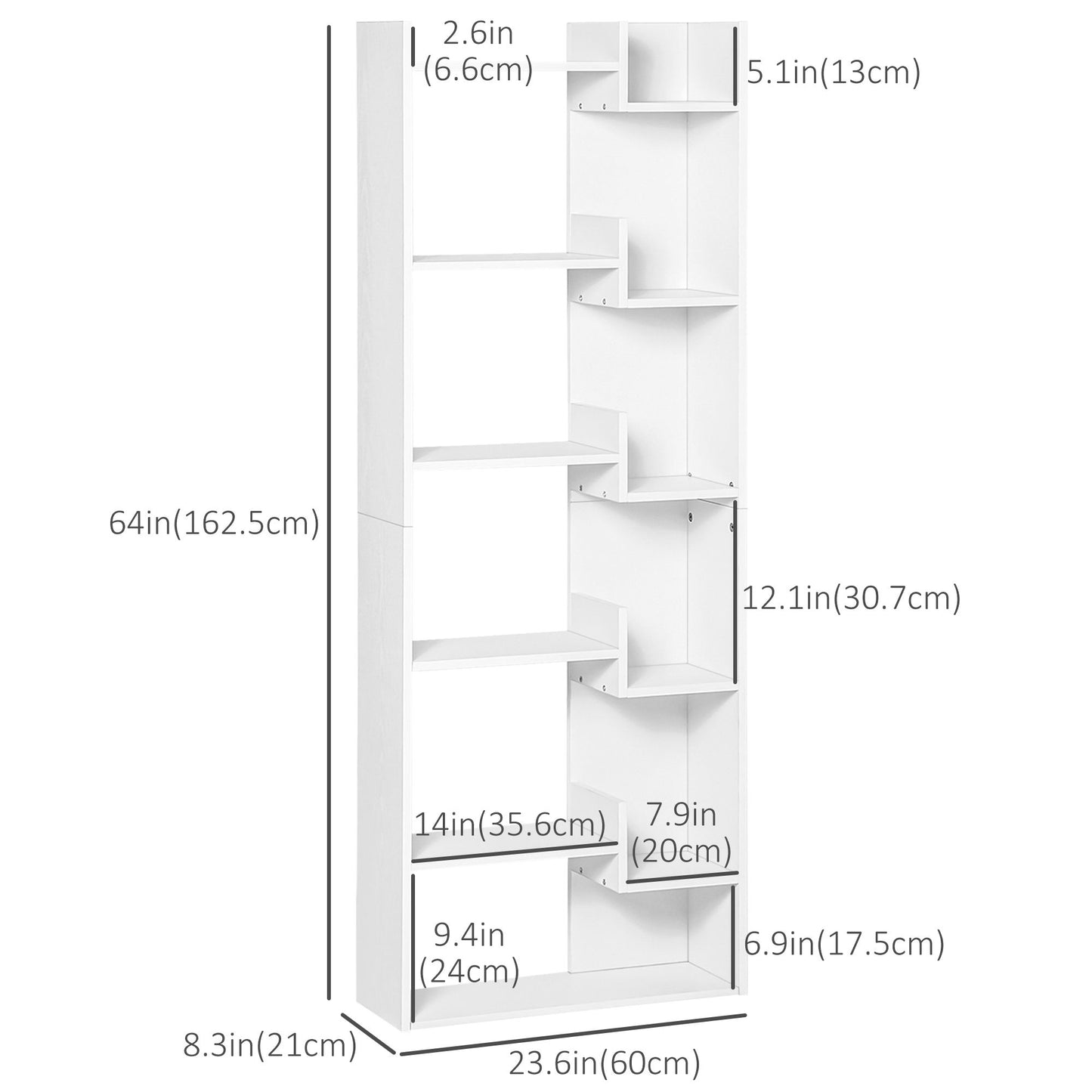 6-Tier Tall Bookcase, Modern Storage Bookshelf, Display Shelves, Floor Standing Shelving, Display Rack for Living Room, Home Office, White