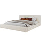 King Size Upholstered Platform Bed with Supportive Slats & Rubber Wood, Soft-Pack Bed with Embedded Frame, 94.5'' L x 88'' W x 37'' H, Beige