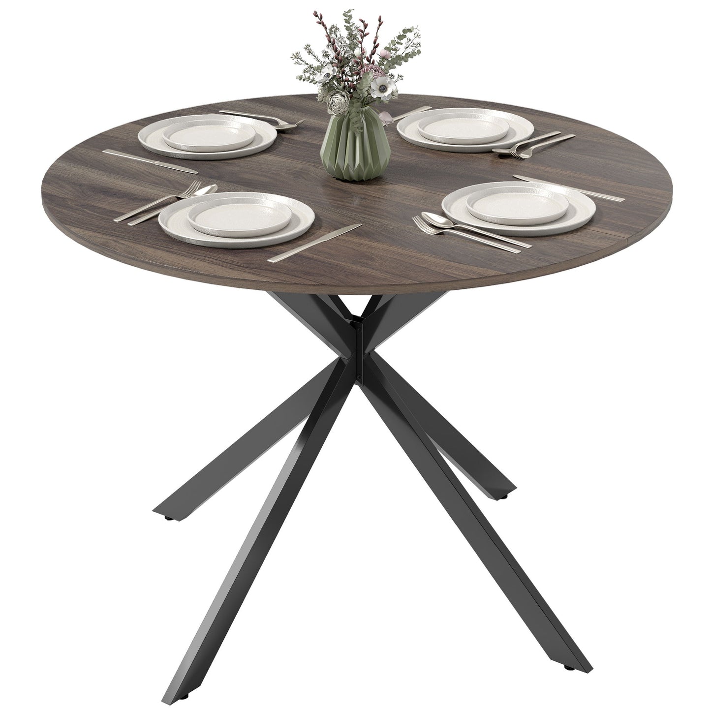 40" Round Kitchen Table for 4, Industrial Dining Table with Steel Legs for Dining Room, Distressed Brown