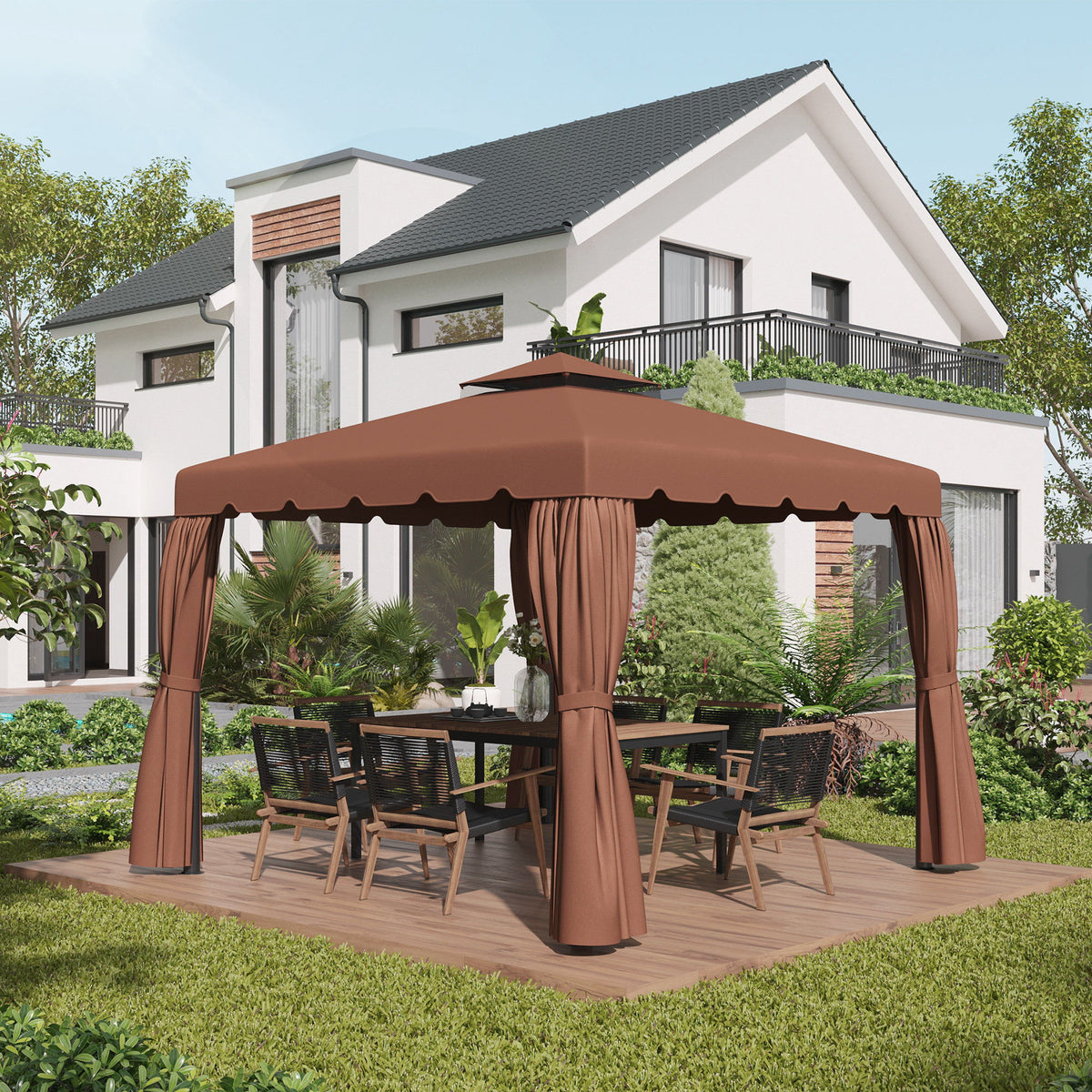 10' x 10' Gazebo Replacement Canopy, Gazebo Top Cover with Double Vented Roof for Garden Patio Outdoor TOP ONLY, Coffee