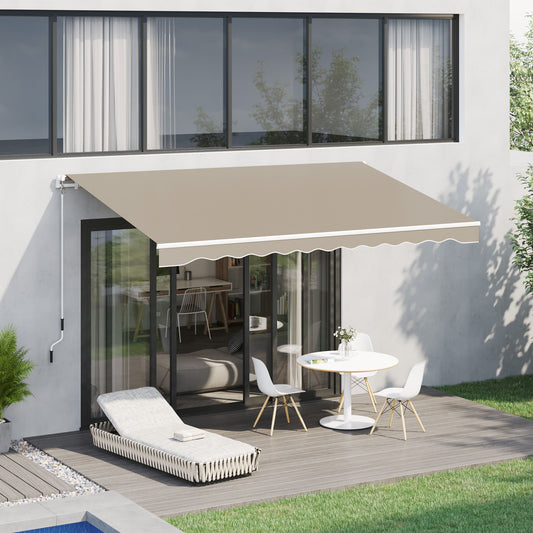 13' x 8' Manual Retractable Patio Awning Sun Shade Outdoor Deck Window Door Canopy Shelter Aluminum Frame Khaki
