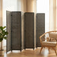 Folding Privacy Screen, 6 Panel Room Divider, Freestanding Partition with Handwoven Bamboo and Pine Wood Frame, Black
