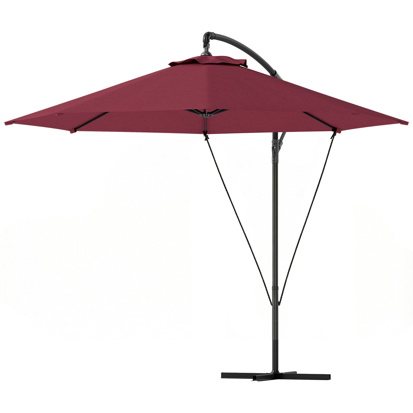 9.5' Cantilever Umbrella with Wind Protection Strap and Cover, Hanging Umbrella with Crank and Cross Base, UPF 50+, Red