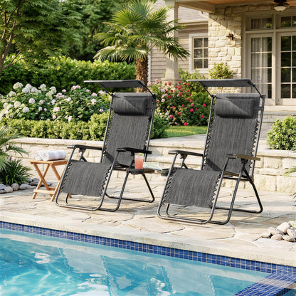 Dark Grey Zero Gravity Chair Set with Canopy Shade