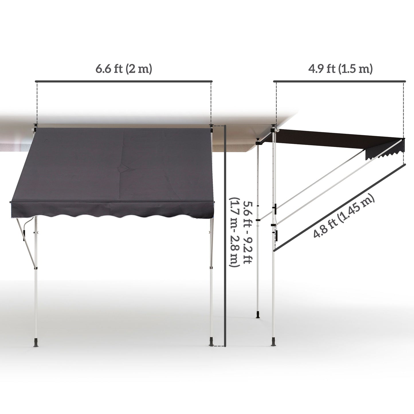 6.6'x5' Manual Retractable Patio Awning Window Door Sun Shade Deck Canopy Shelter Water Resistant UV Protector Grey