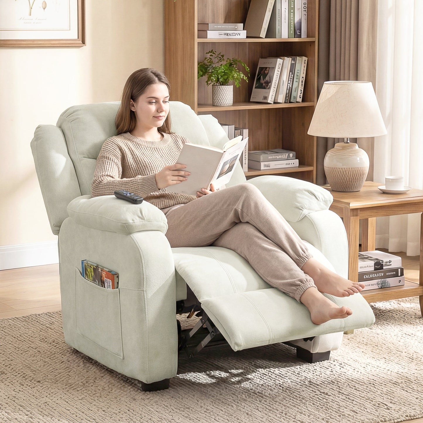 Power Massage Recliner with 2 Memory Positions - Beige
