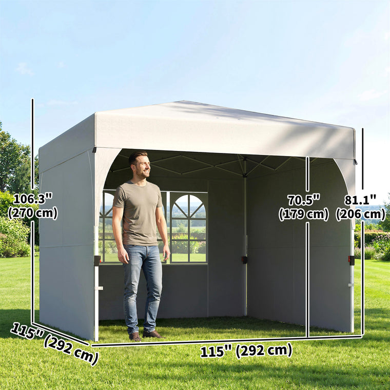 9.6' x 9.6' Light Grey Pop-Up Canopy Tent with 3 Sidewalls