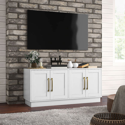 TV Stand with 4 Doors and Shelves for 55" TV - White