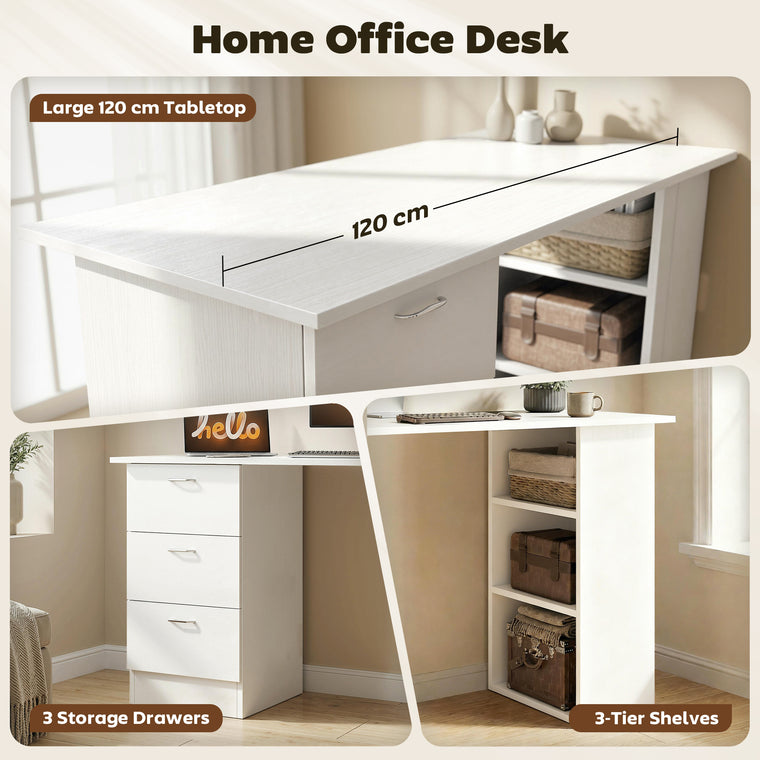 47" Computer Desk with Shelves and Drawers