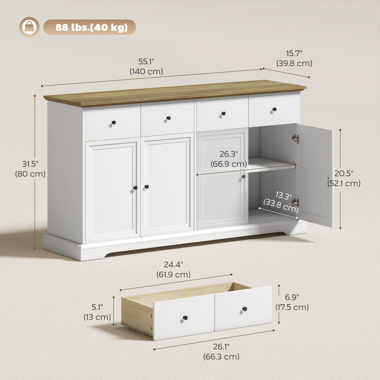 55" Farmhouse Sideboard Cabinet with Soft-Close Doors - White