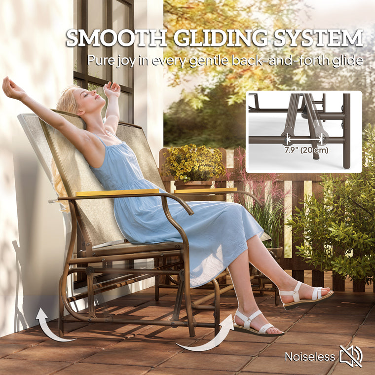 2-Person Glider Bench with Breathable Mesh & Table