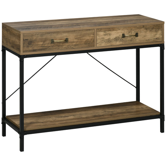 39" Vintage Console Table with Drawers - Brown