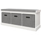 Shoe Storage Bench with Seat, Entryway Bench Seat with Cushion, 3 Fabric Drawers for Hallway, White