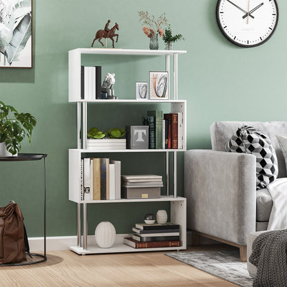 5-Tier S-Shaped Geometric Bookcase - White