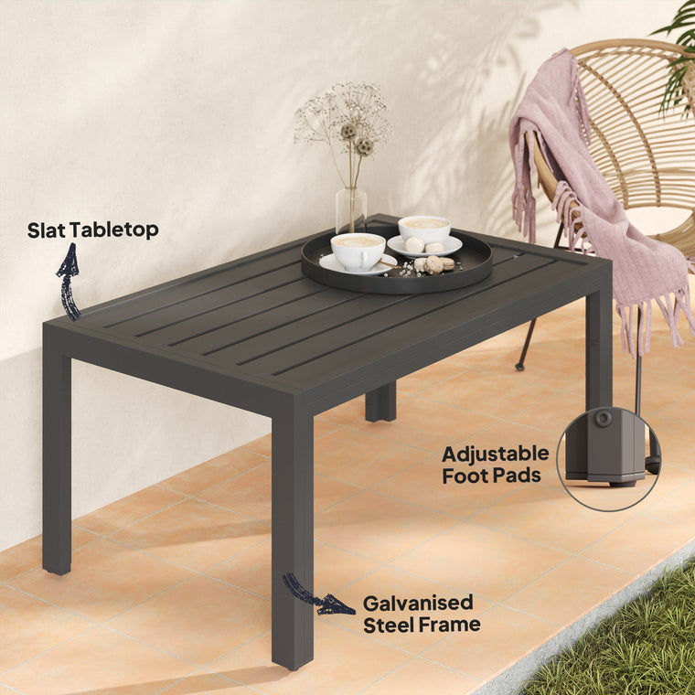 Rectangular Coffee Table with Steel Frame and Slat Top