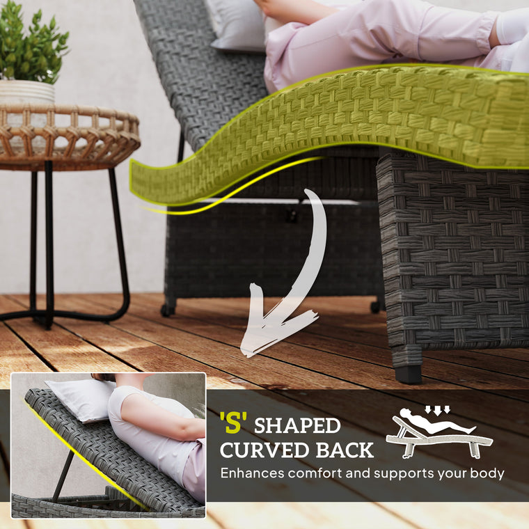 Folding Wicker Chaise Lounge, 4-Level Backrest