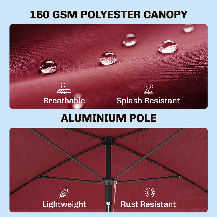 6.5' x 4' Red Aluminum Rectangle Patio Umbrella