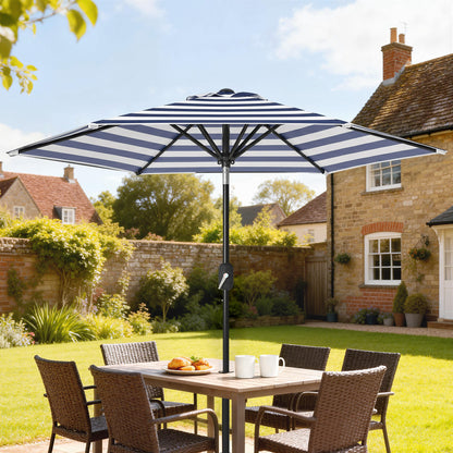 Blue Stripes Patio Sun Umbrella with 6 Ribs