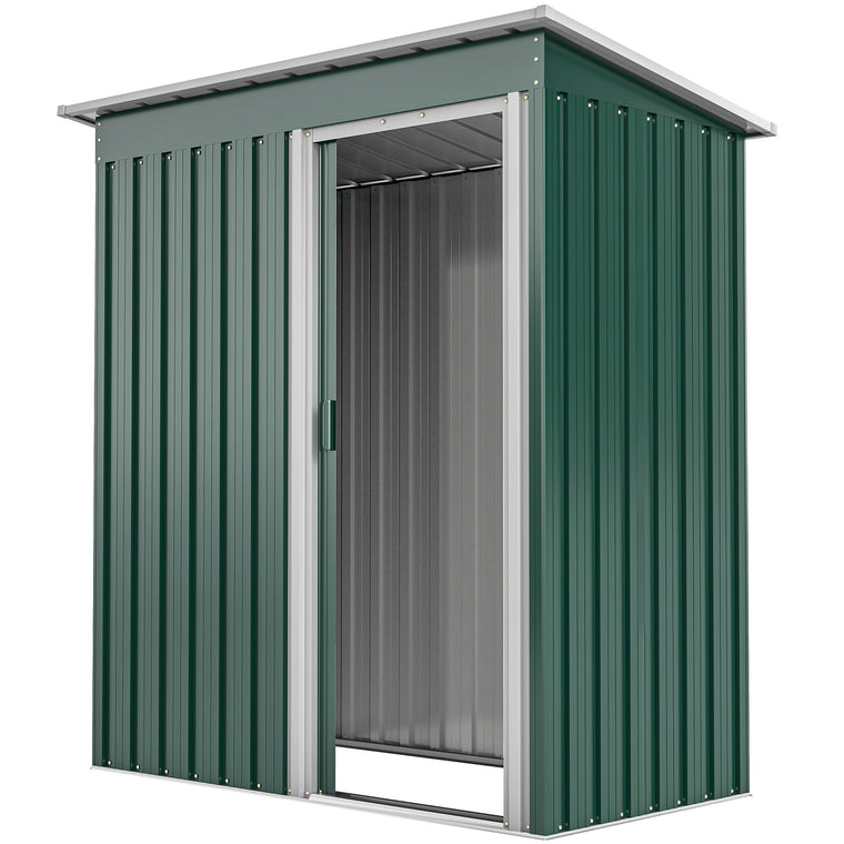 5' x 3' Steel Garden Shed with Sliding Doors and Sloped Roof