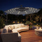 9.7ft Solar LED Cantilever Patio Umbrella with 32 LED Lights, Cross Base, Crank Handle, for Poolside, Deck, Dark Grey