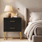 2 Pieces Nightstands with Storage, Modern Bedside Tables with 2 Fluted Drawers and Gold Legs for Bedroom, Black