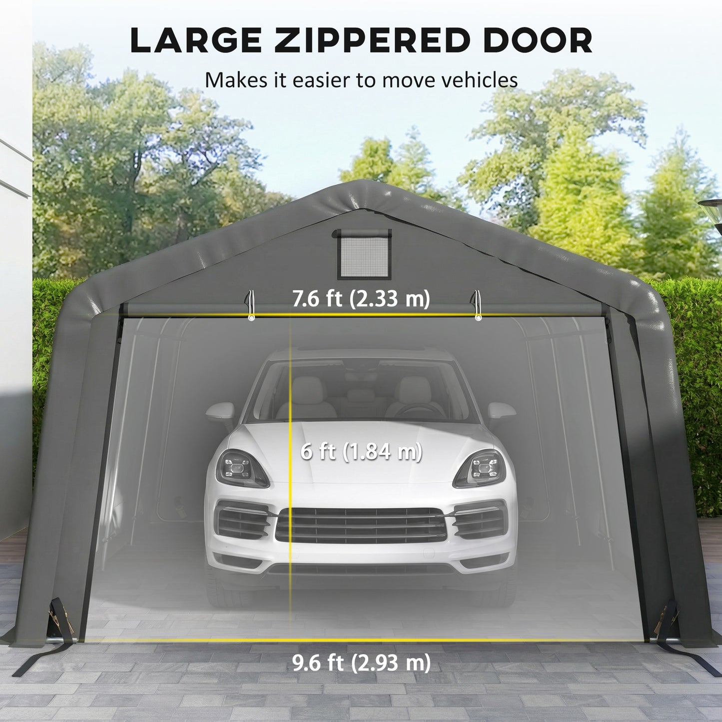 Portable Garage, Heavy Duty Carport Canopy with Ventilation Windows and Large Roll-up Door, Dark Grey