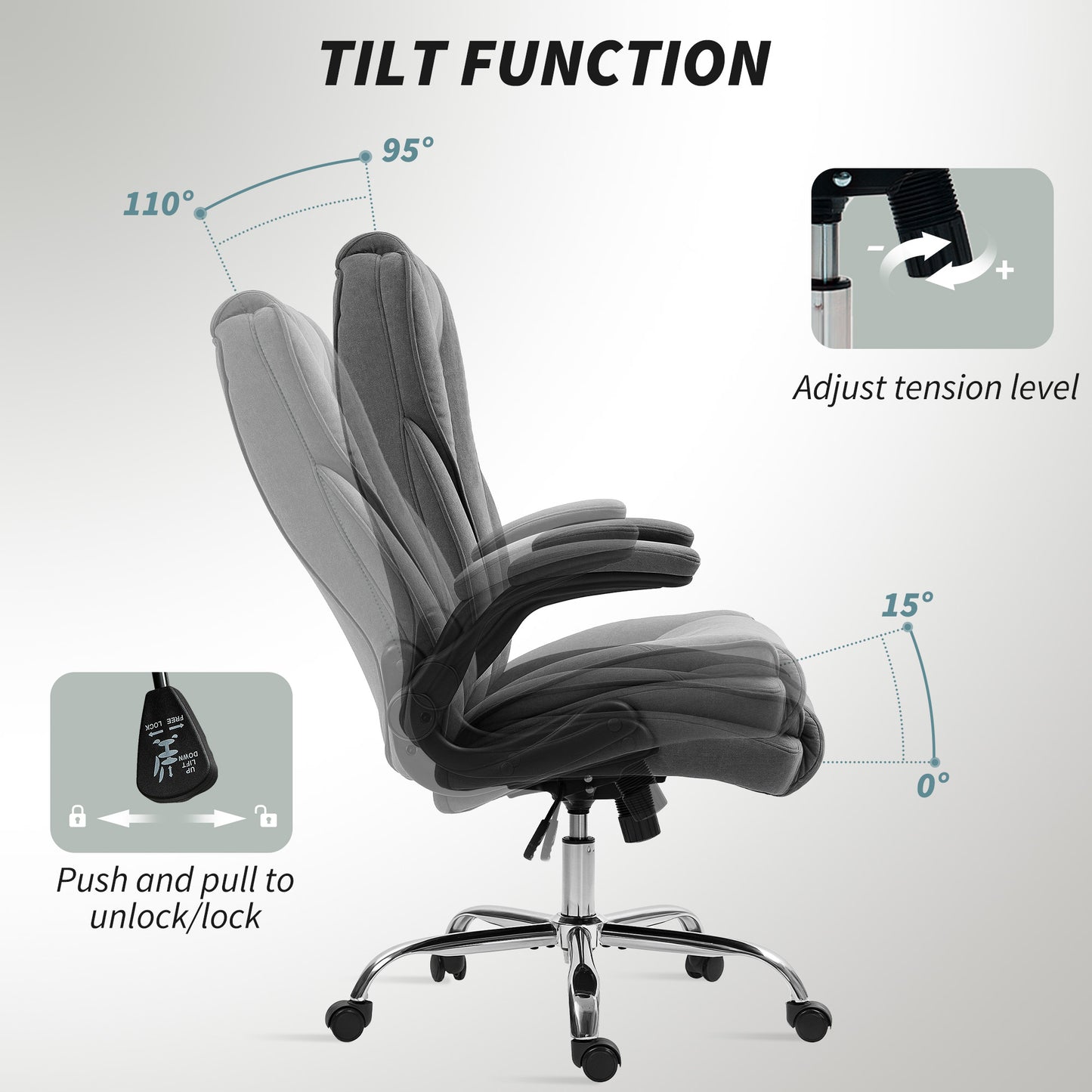 Executive Office Chair, Desk Chair with Flip-up Armrest, Diamond Fabric Computer Chair for Home Office, Dark Grey