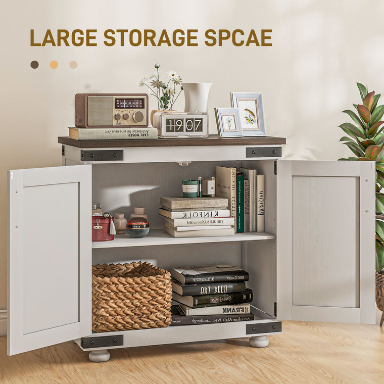 Sideboard Buffet with Barn Door and Shelves - White and Brown