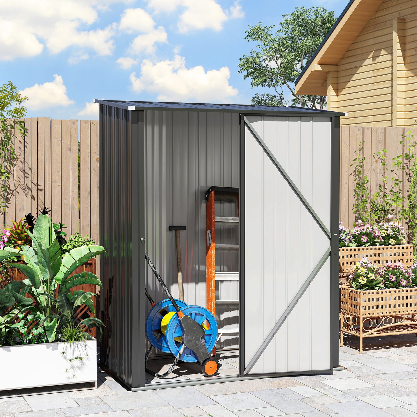 5' x 3' Outdoor Storage Shed, Steel Garden Shed with Single Lockable Door, Tool Storage Shed for Backyard, Black