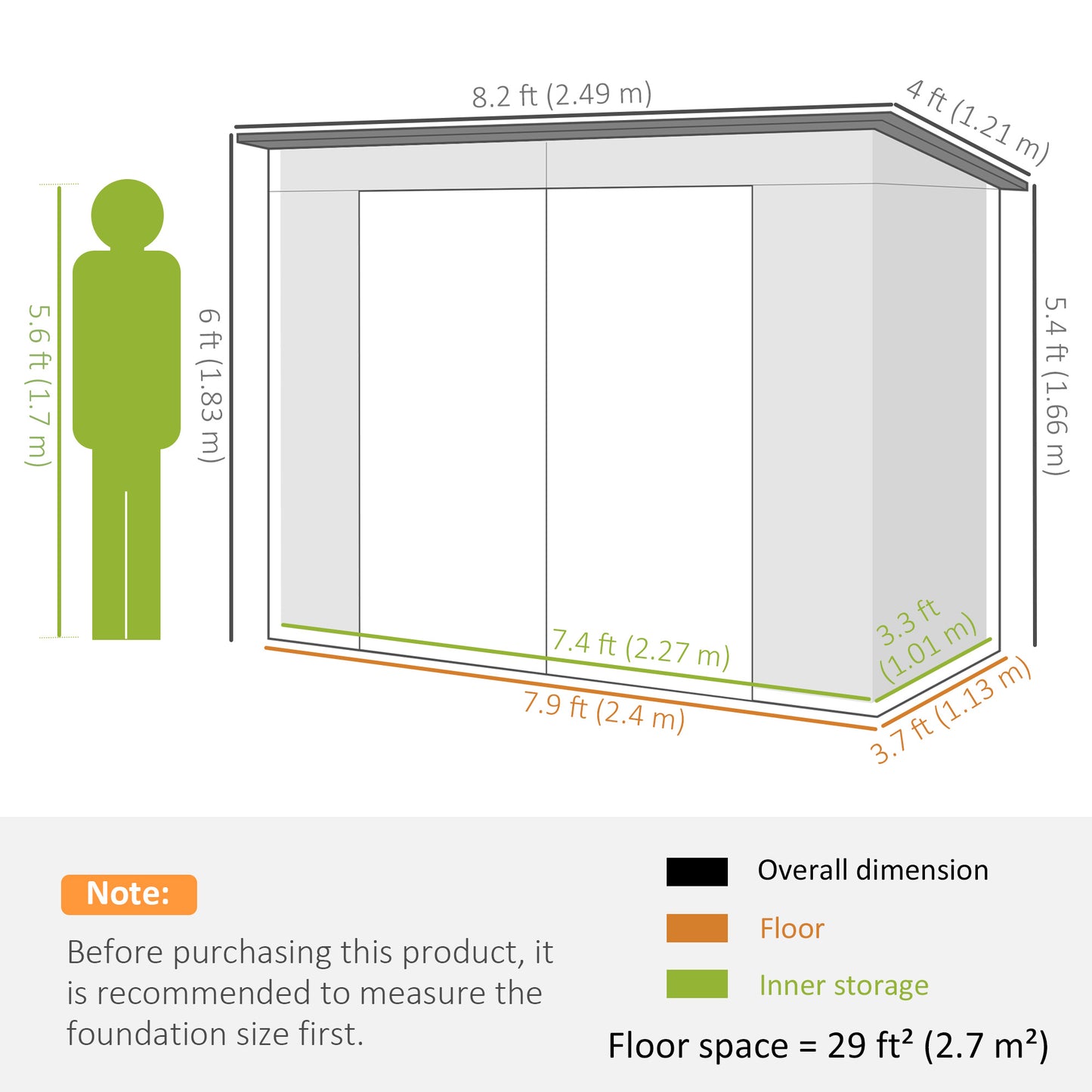 8' x 4' Galvanized Metal Shed with Double Doors