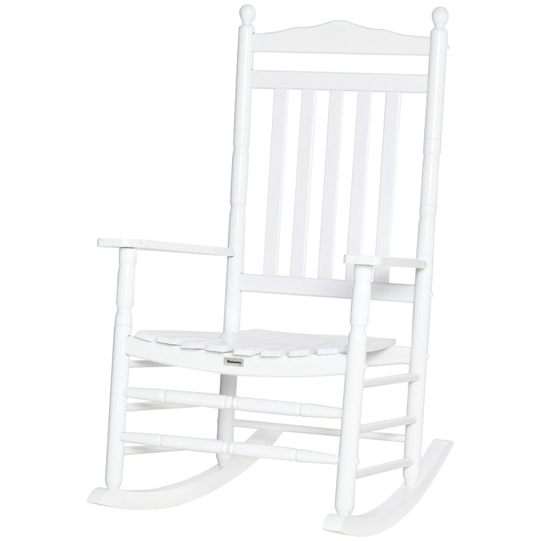 Wooden Rocking Chair with Slatted High Back